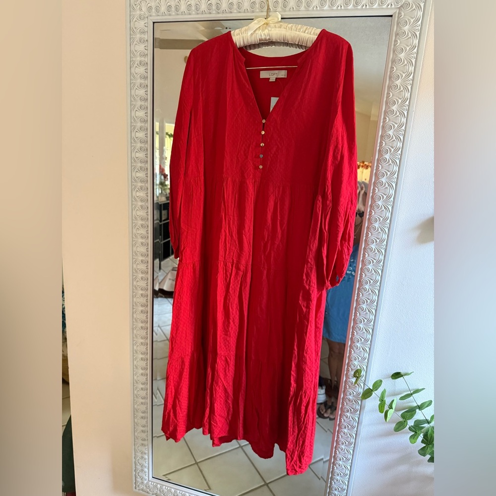 LOFT Red Dress with Gold Accents